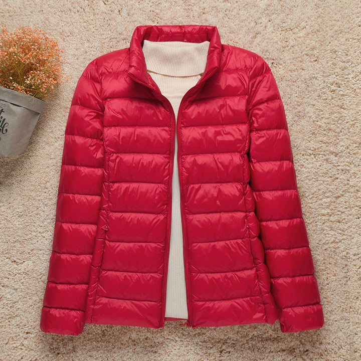 Lightweight Women's Down Jacket with Hood and Zipper Closure