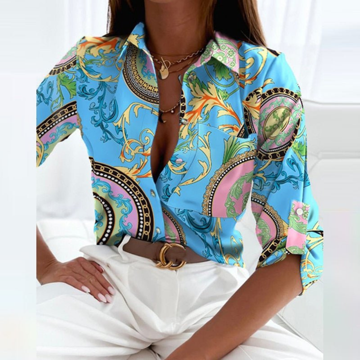 Blouse satin imprimé géométrique femme