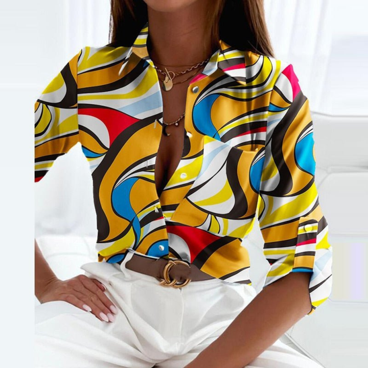 Blouse satin imprimé géométrique femme