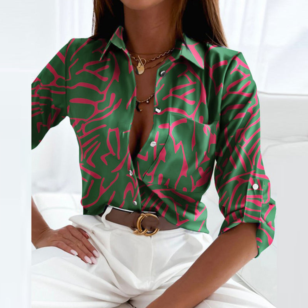 Blouse satin imprimé géométrique femme