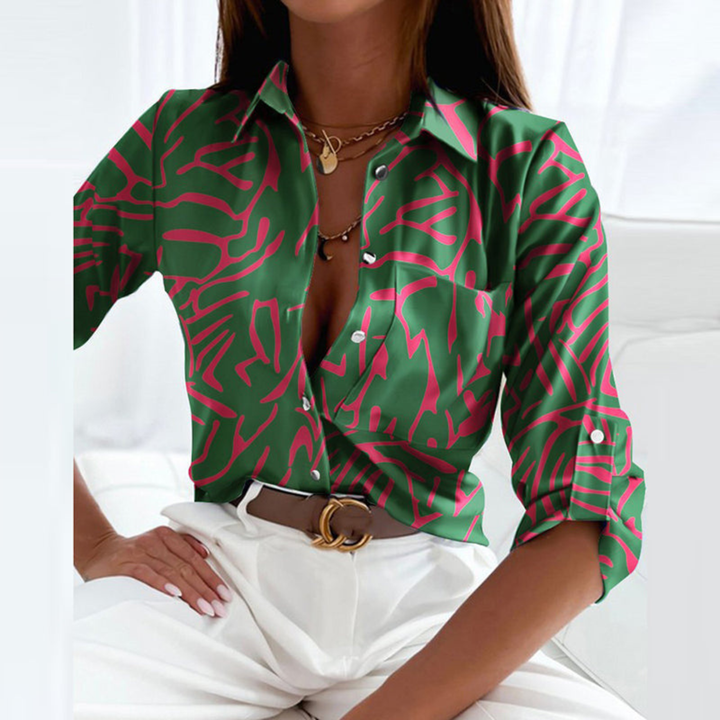 Blouse satin imprimé géométrique femme