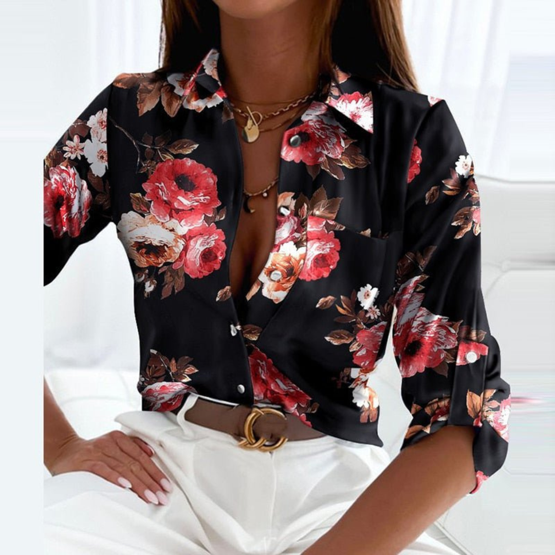 Blouse satin imprimé géométrique femme