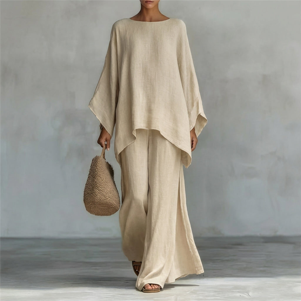 Ensemble Ample Élégant à Tunique Asymétrique et Pantalon Fluide pour Femme