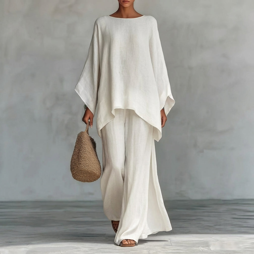 Ensemble Ample Élégant à Tunique Asymétrique et Pantalon Fluide pour Femme
