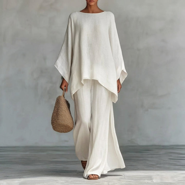Ensemble Ample Élégant à Tunique Asymétrique et Pantalon Fluide pour Femme