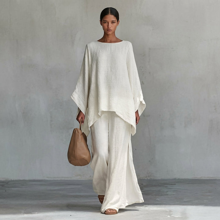Ensemble Ample Élégant à Tunique Asymétrique et Pantalon Fluide pour Femme