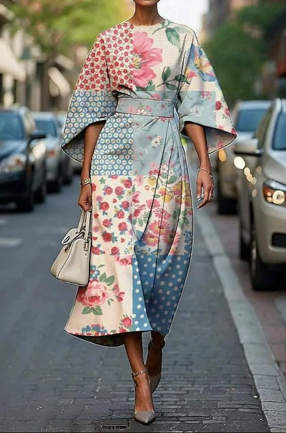Robe midi kimono ceinturée femme