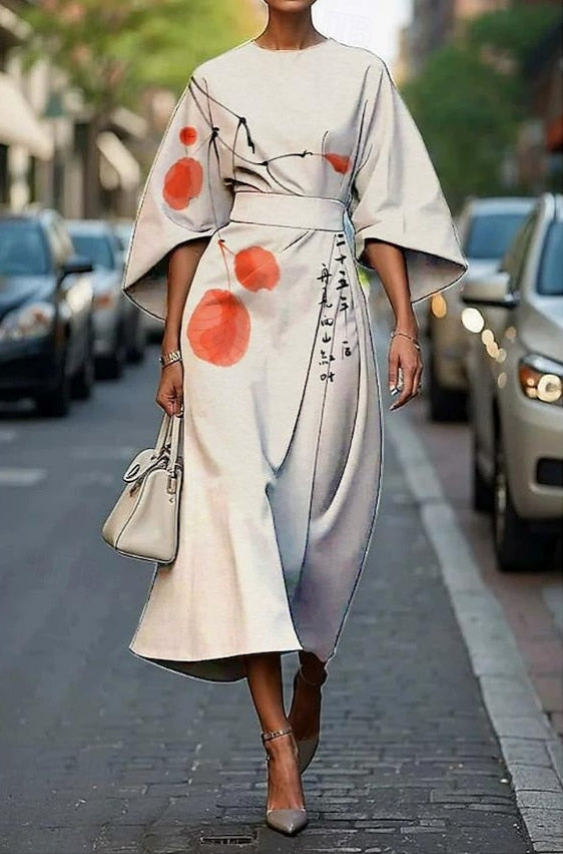Robe midi kimono ceinturée femme