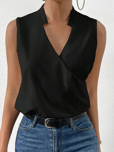 Dámský top bez rukávů s překříženým výstřihem do V, elegantní styl