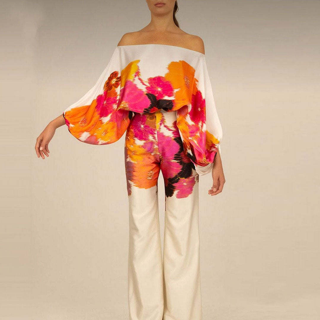 Ensemble Femme Imprimé Graphique Tenue Deux Pièces Chic et Fluide
