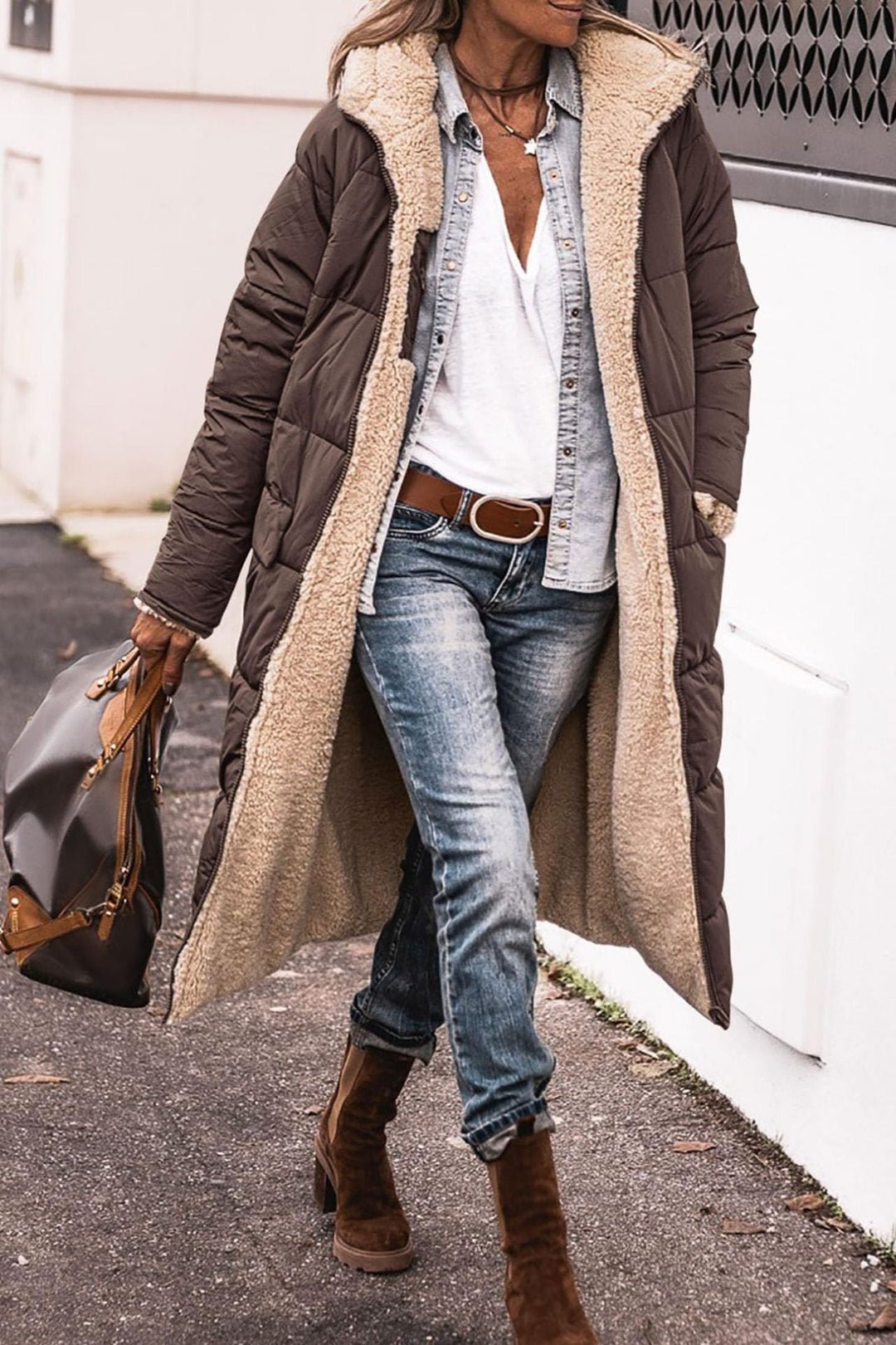 Manteau femme long matelassé à capuche