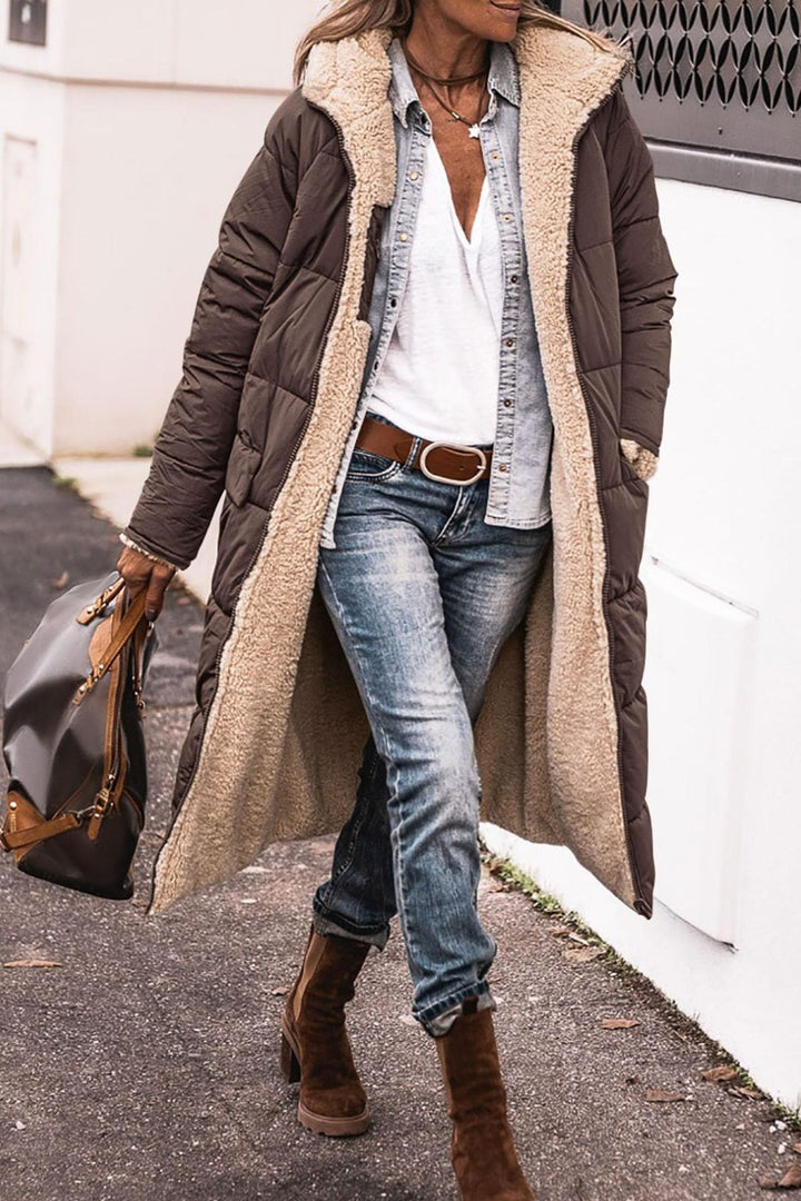 Manteau femme long matelassé à capuche