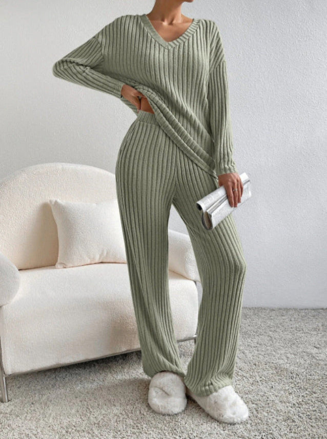 Ensemble 2 Pièces De Vêtements D'intérieur Côtelés Pour Femmes