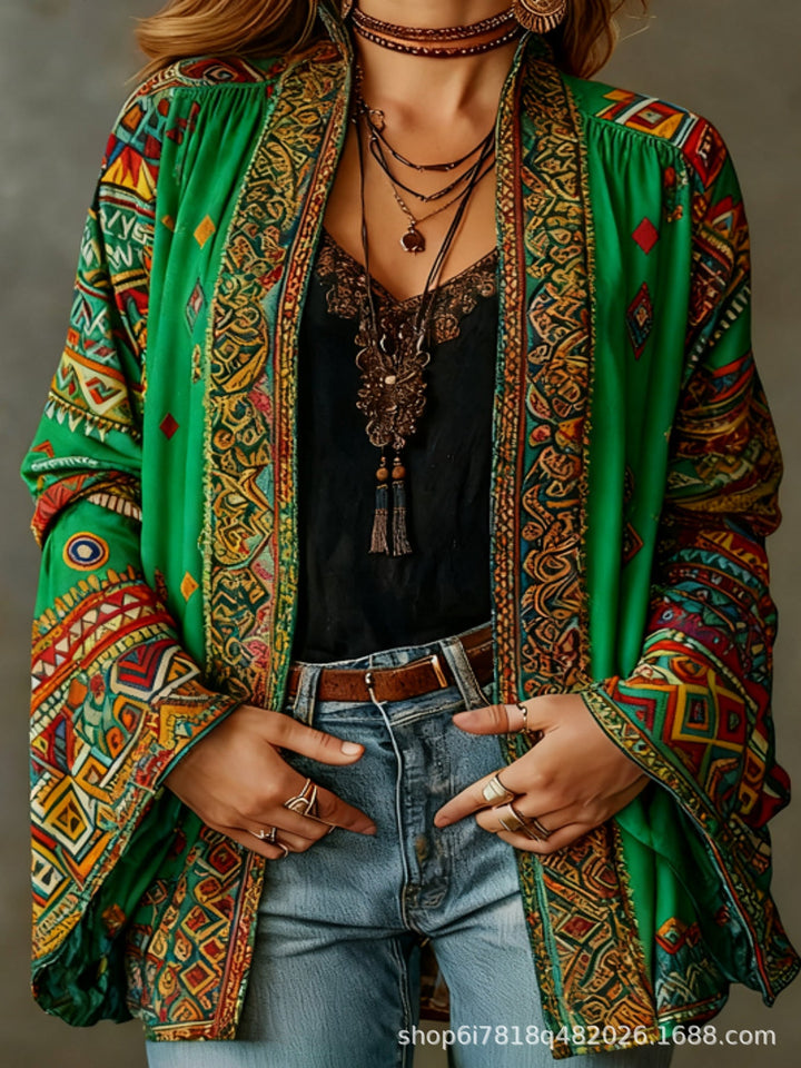 Cardigan da donna bohémien chic con stampa orientale