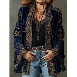 Cardigan da donna bohémien chic con stampa orientale