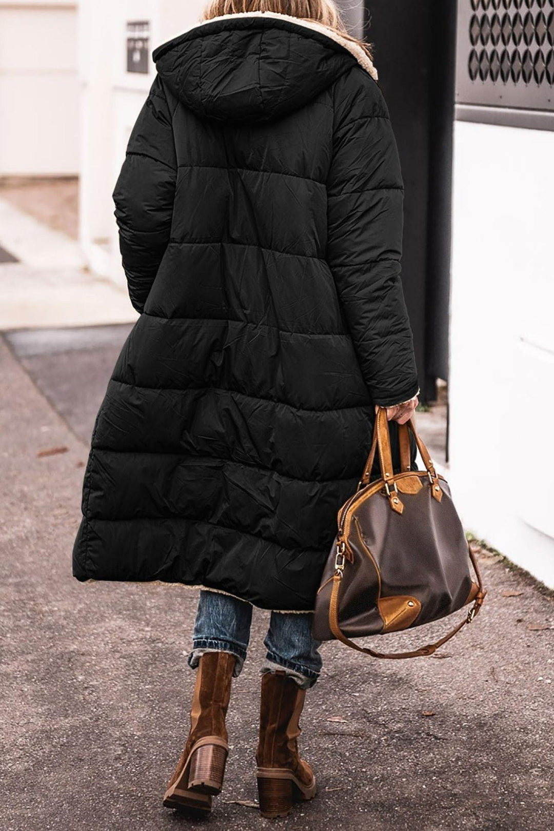 Manteau femme long matelassé à capuche