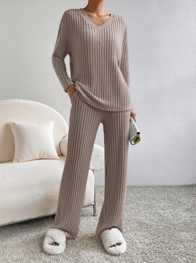 Ensemble 2 Pièces De Vêtements D'intérieur Côtelés Pour Femmes