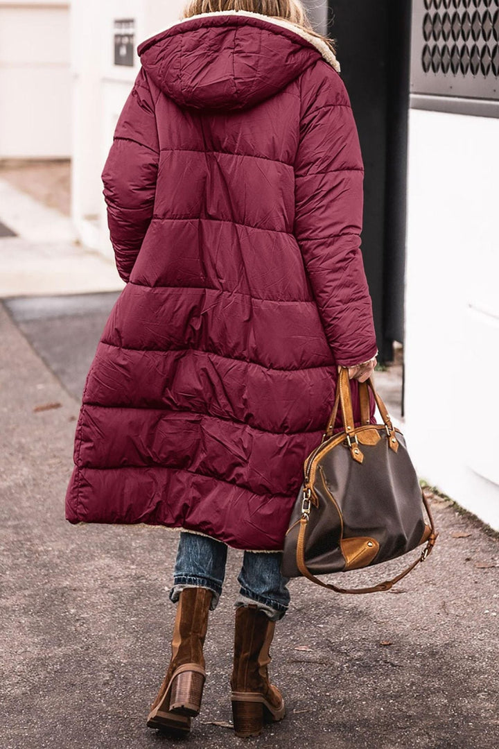 Manteau femme long matelassé à capuche