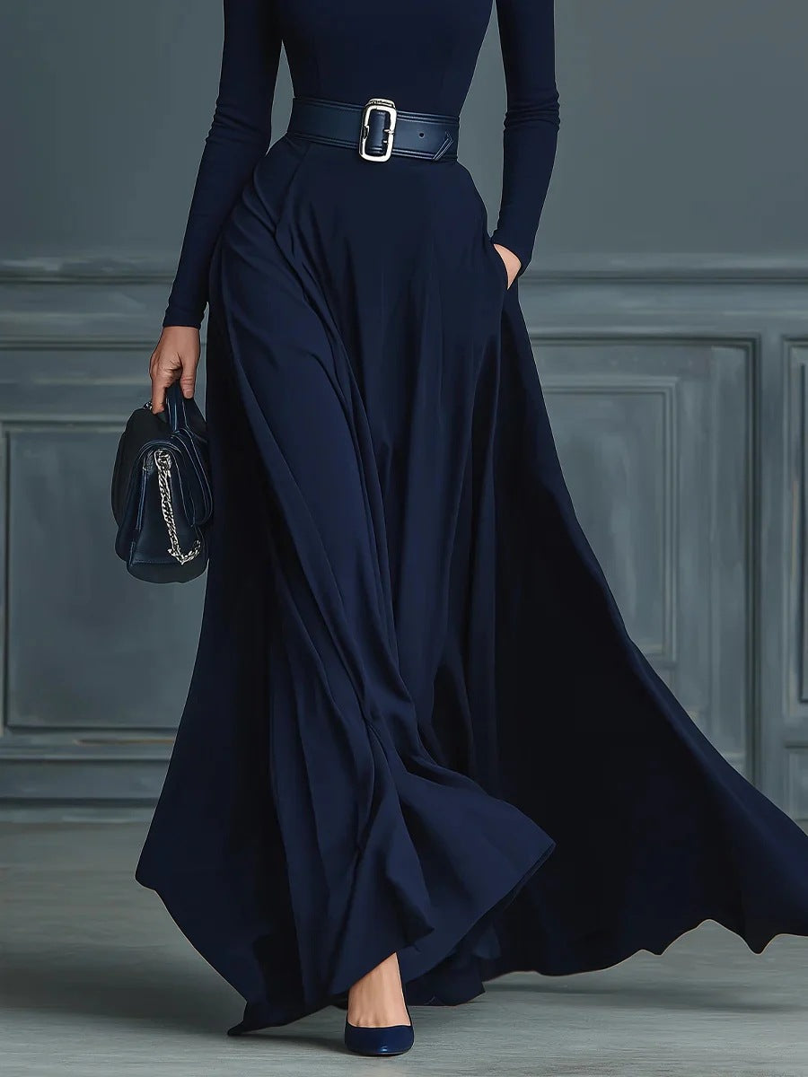 Vestido largo elegante de cuello alto para mujer
