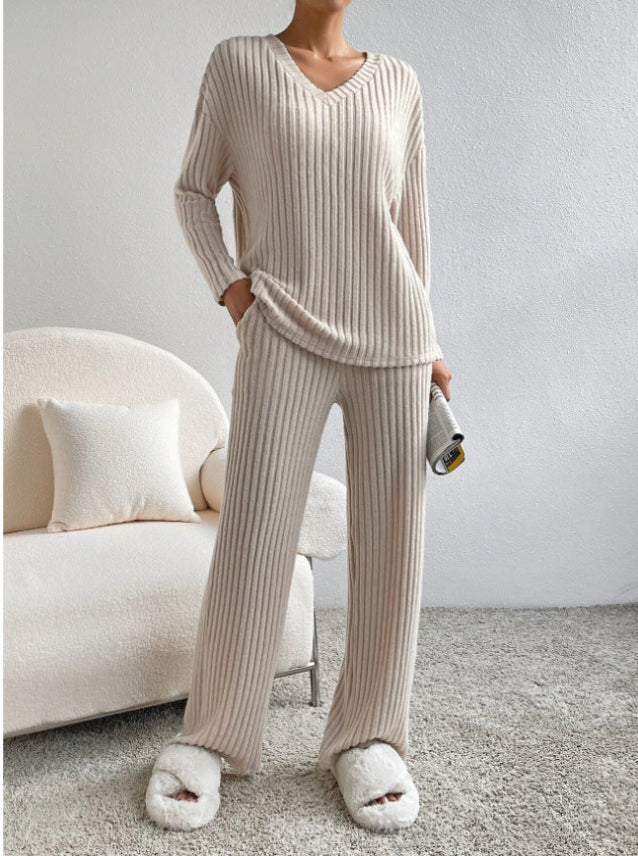 Ensemble 2 Pièces De Vêtements D'intérieur Côtelés Pour Femmes