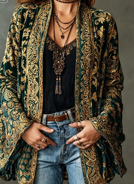 Cardigan da donna bohémien chic con stampa orientale