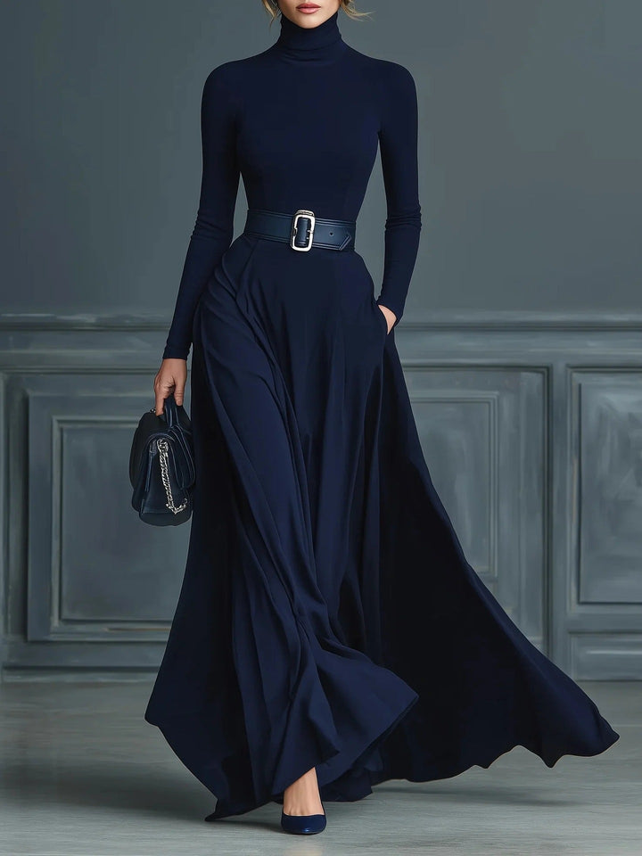 Vestido largo elegante de cuello alto para mujer