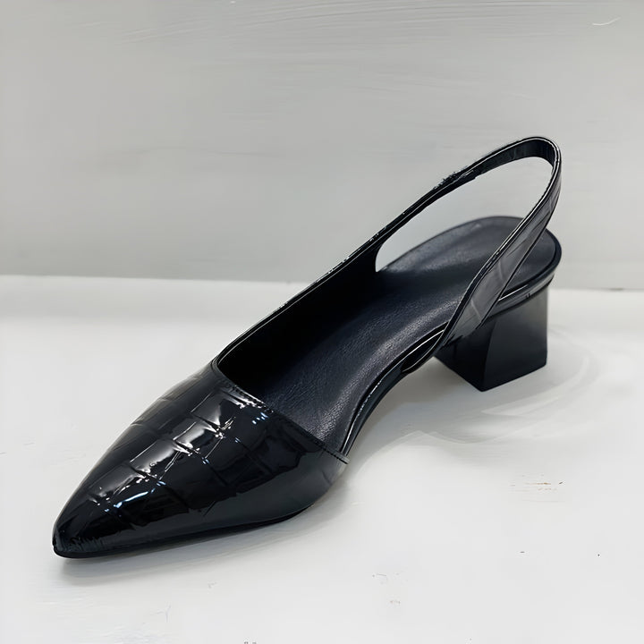 Slingback lodičky s špičatou špičkou a nízkým podpatkem