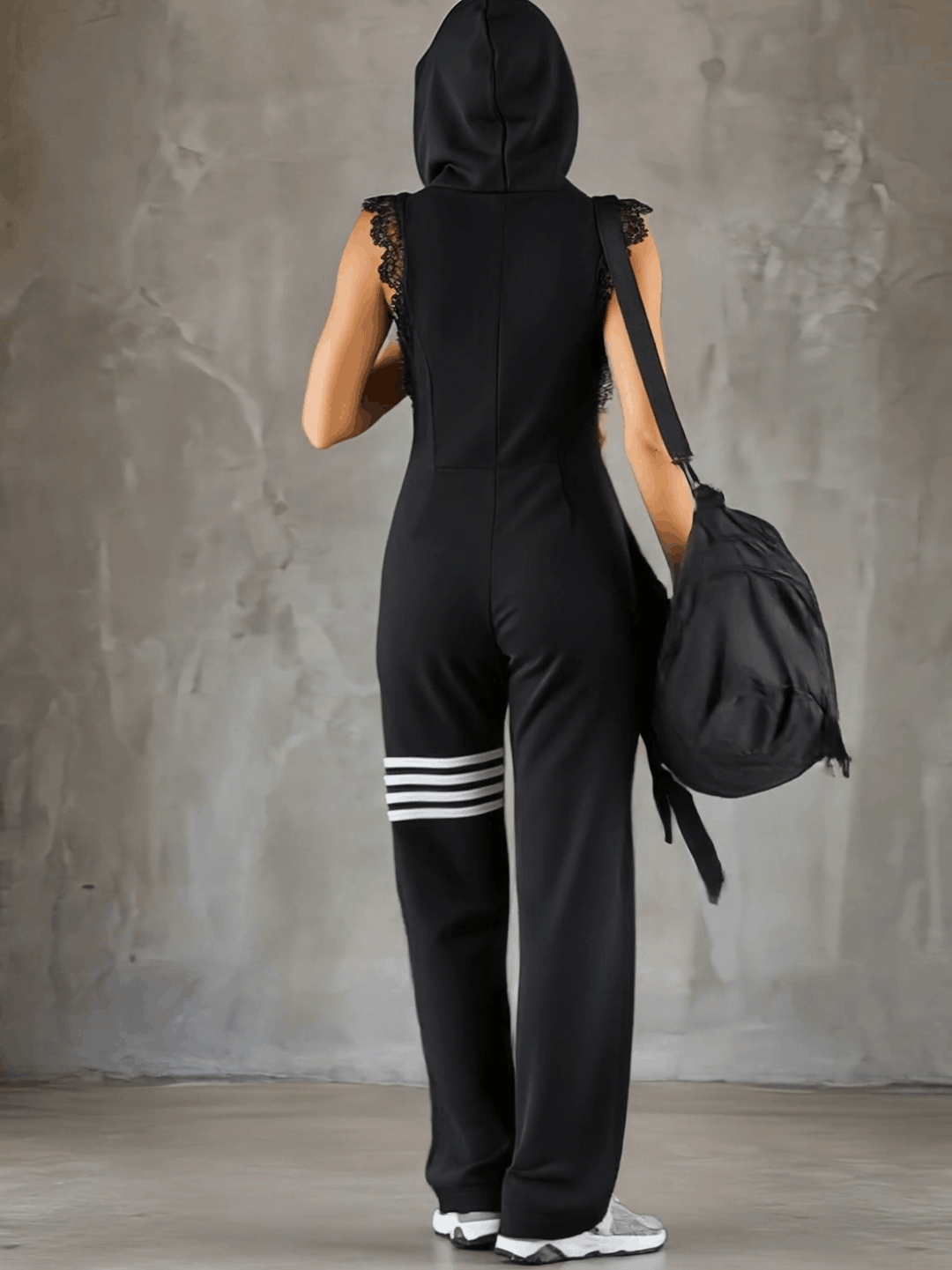 Combinaison femme rétro sporty capuche rayures