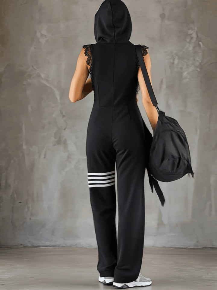 Combinaison femme rétro sporty capuche rayures