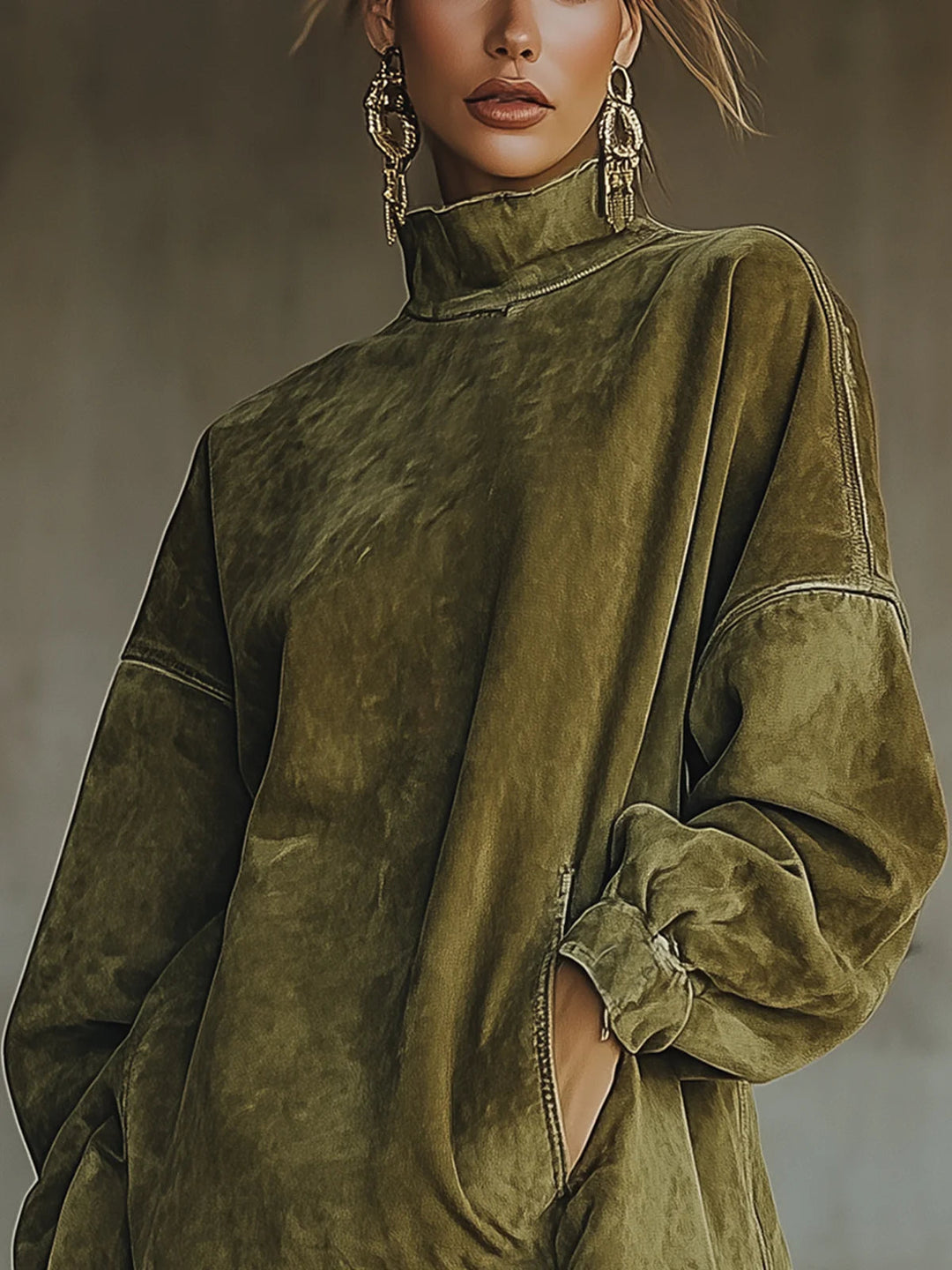 Robe Franges Midi Femme à Col Montant Coupe Fluide