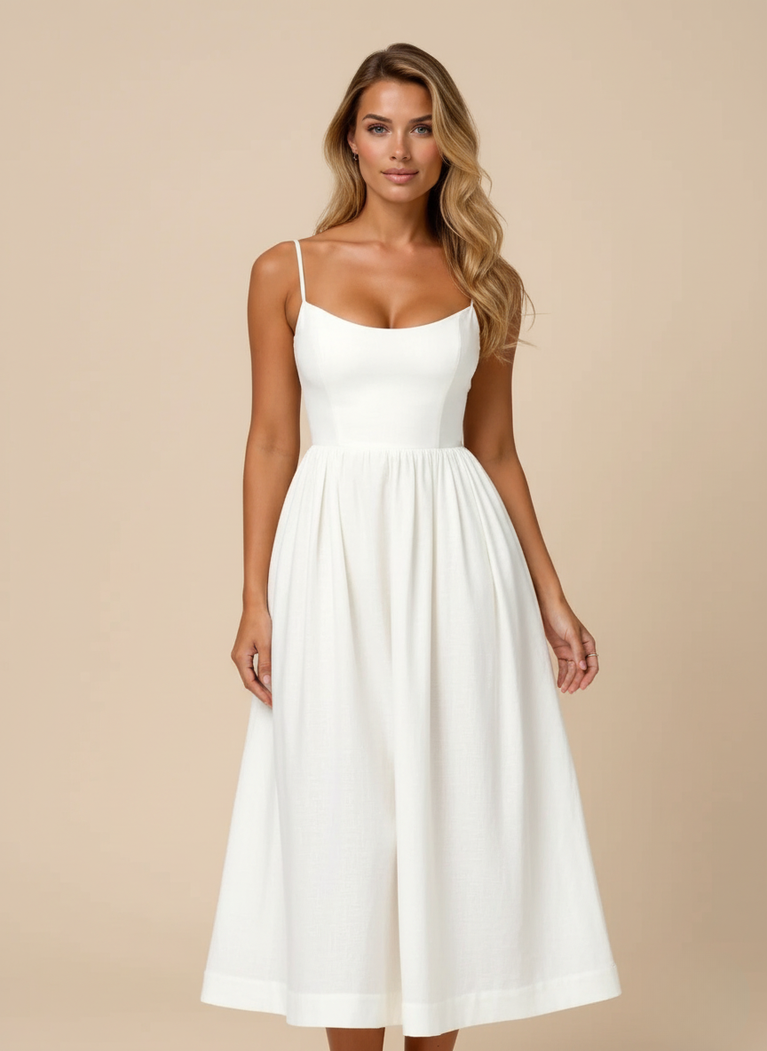 Robe Midi Fluide Femme Bretelles Fines