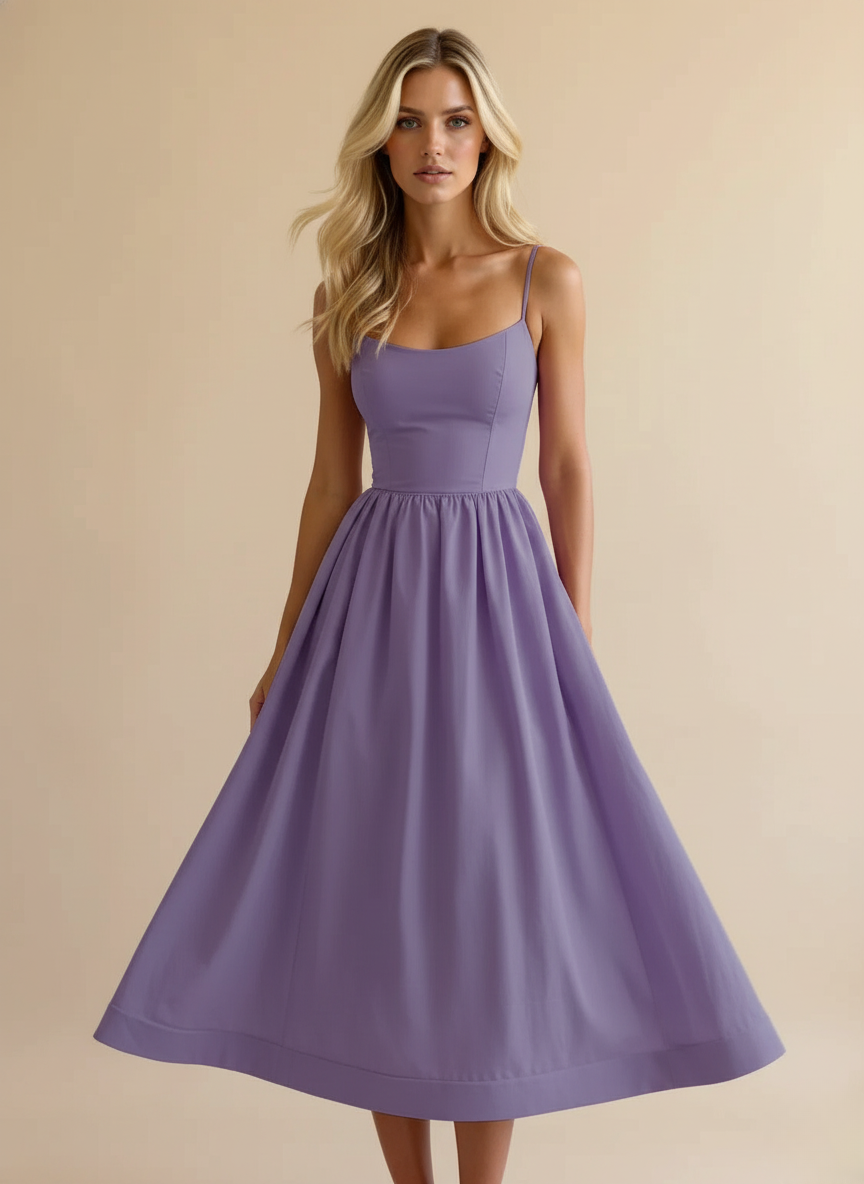 Robe Midi Fluide Femme Bretelles Fines