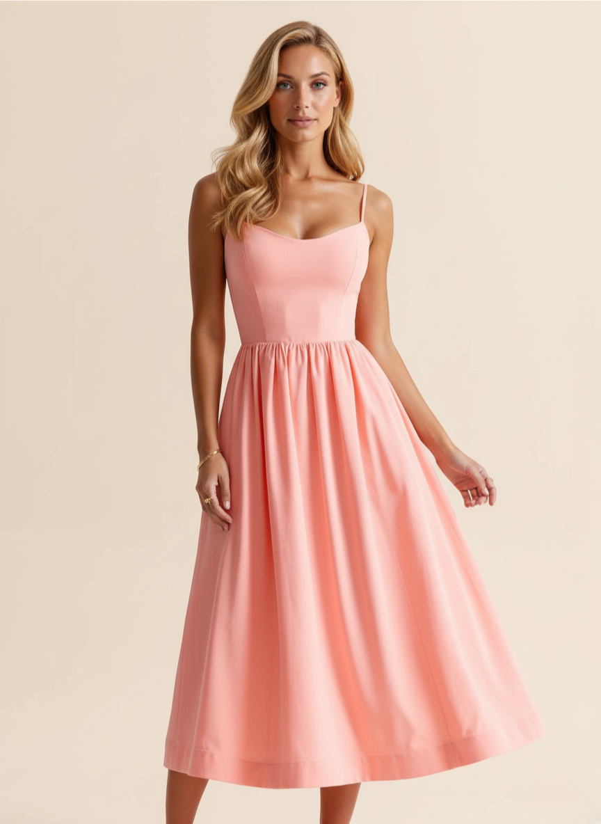 Robe Midi Fluide Femme Bretelles Fines