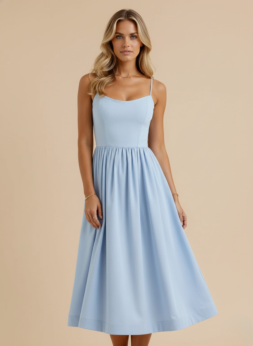 Robe Midi Fluide Femme Bretelles Fines