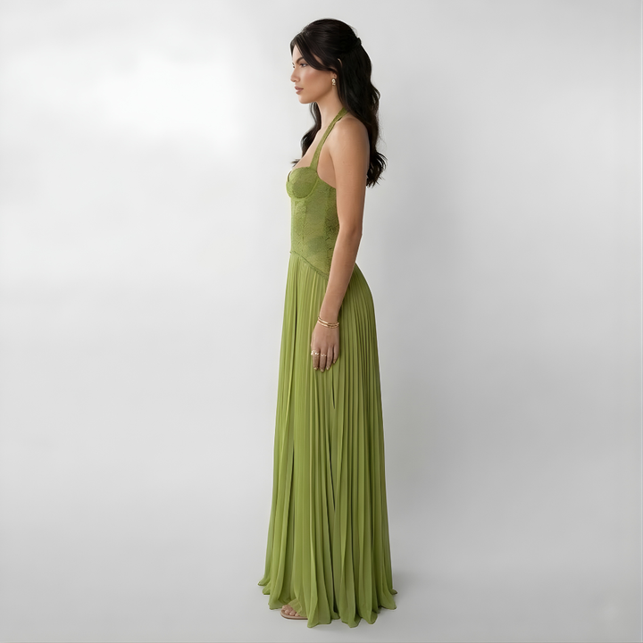 Robe Longue Plissée Femme à Bretelles Élégante et Fluide