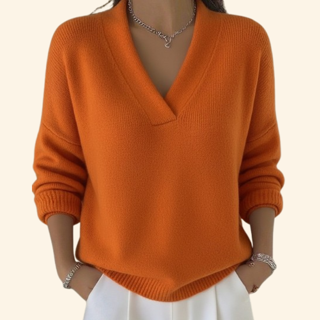 Pull femme en maille à col V et coupe décontractée