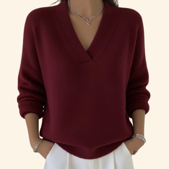 Pull femme en maille à col V et coupe décontractée
