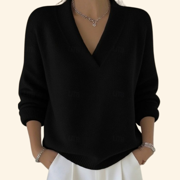 Pull femme en maille à col V et coupe décontractée