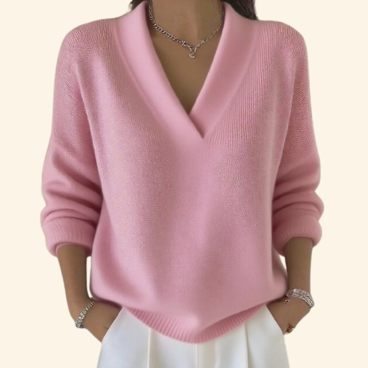 Pull femme en maille à col V et coupe décontractée