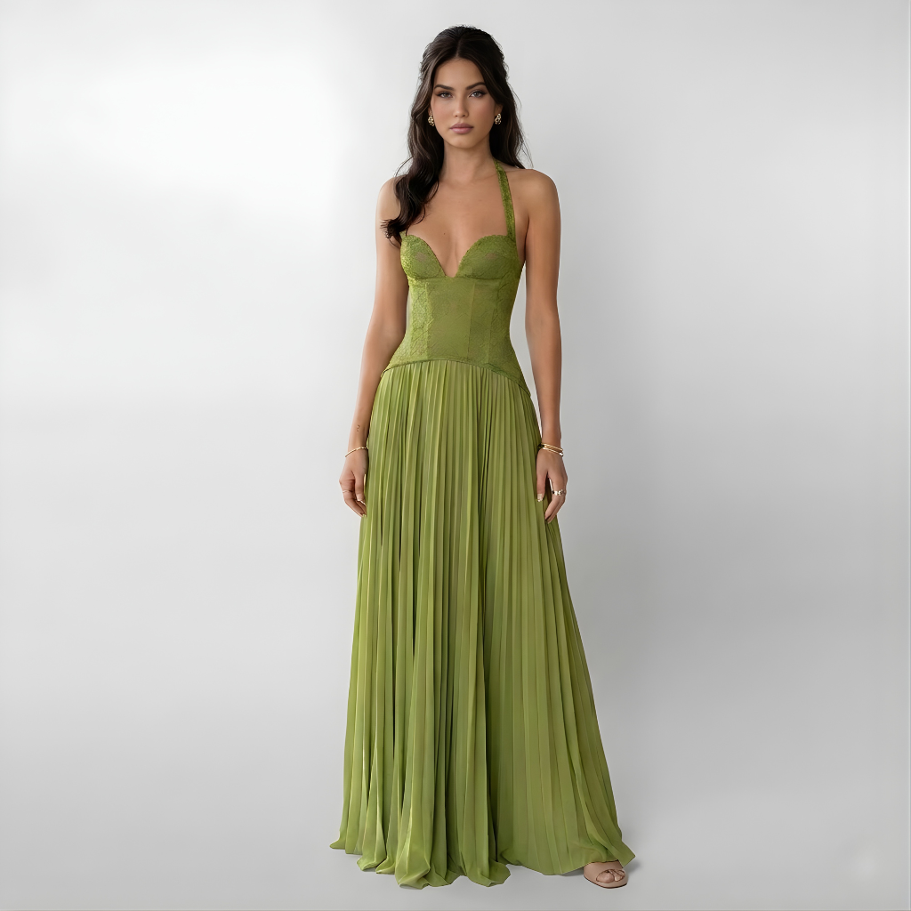 Robe Longue Plissée Femme à Bretelles Élégante et Fluide