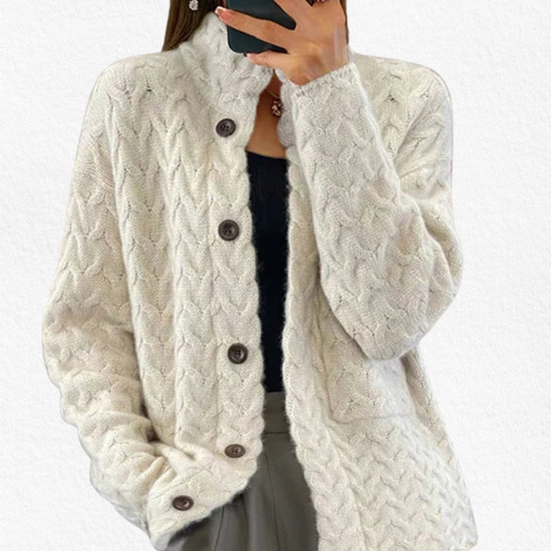 Cardigan donna intrecciato con bottoni e collo rotondo