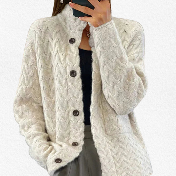 Cardigan donna intrecciato con bottoni e collo rotondo