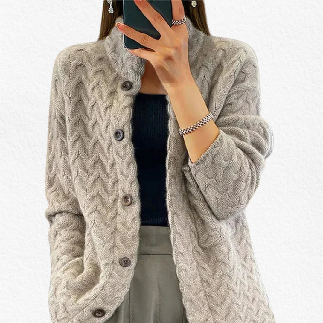 Cardigan donna intrecciato con bottoni e collo rotondo