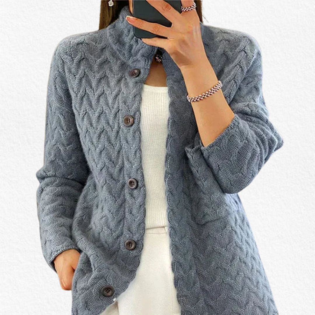 Cardigan donna intrecciato con bottoni e collo rotondo