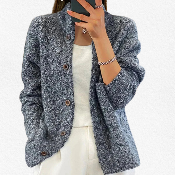 Cardigan donna intrecciato con bottoni e collo rotondo