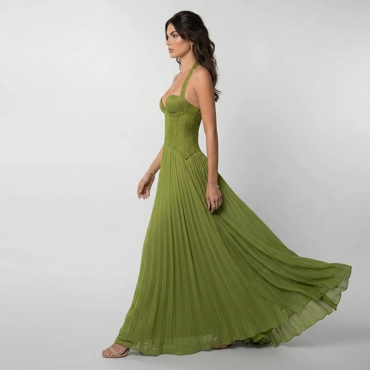Robe Longue Plissée Femme à Bretelles Élégante et Fluide