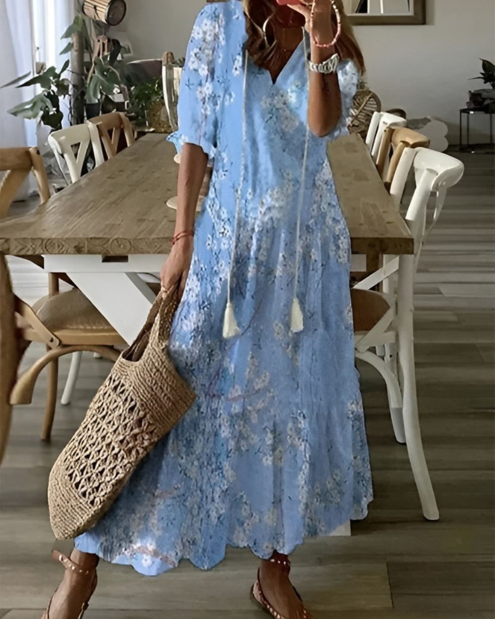 Robe Maxi Bohème Noeud Avant Femme