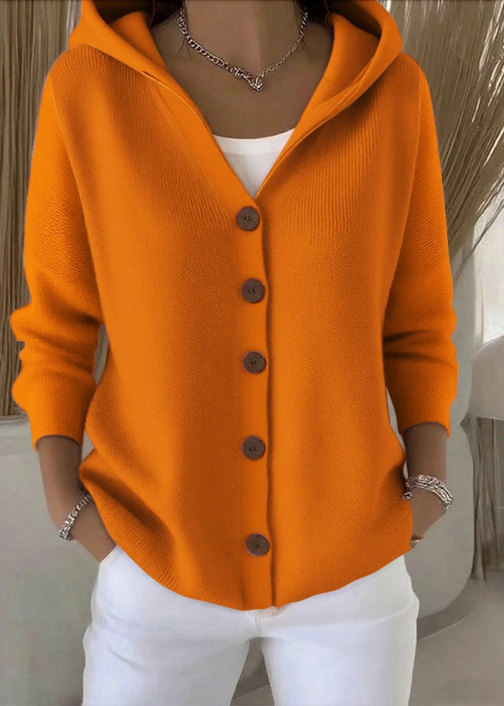 Cardigan Femme à Capuche Boutonné