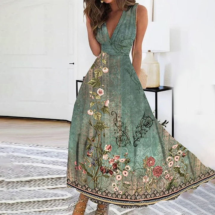 Robe Maxi Fleurie Évasée à Décolleté Croisé Élégant