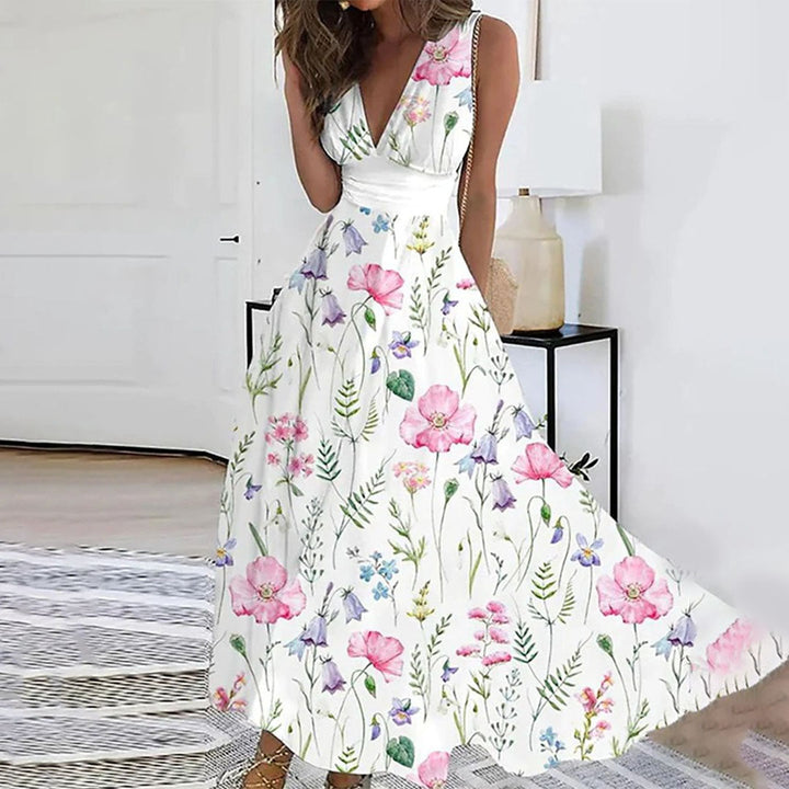 Robe Maxi Fleurie Évasée à Décolleté Croisé Élégant